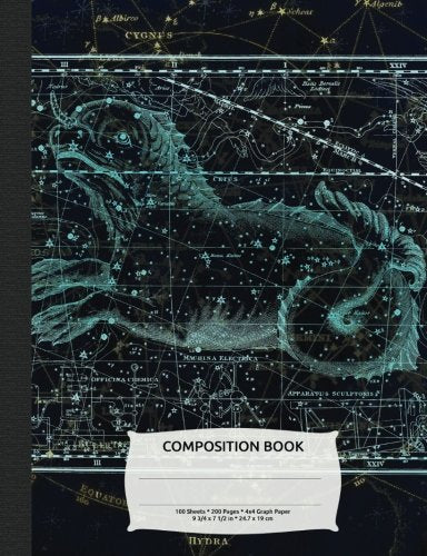 Outer Space Constellation Cetus Sea Monster Composition Book, Graph Paper: 4x4 Quad Rule Composition Book, Student Exercise Math Science Grid, 200 pages (Night Sky Astronomy Series) Books
