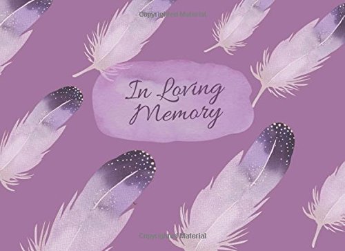 In Loving Memory: In memory books for funerals. Guest condolence book. watercolor feathers purple theme. Death & Mourning