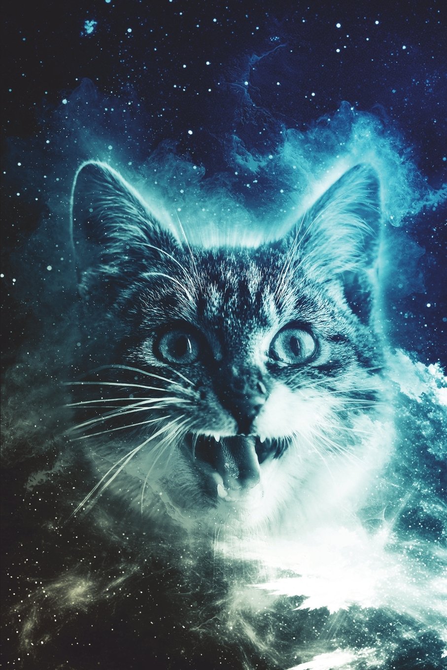 Cats In Space Notebook (Vol 5): Funny Cosmic Kitty Blank Lined Journal Book For Students, 6 x 9, 130 Pages, Deep Blue Galaxy Cat book