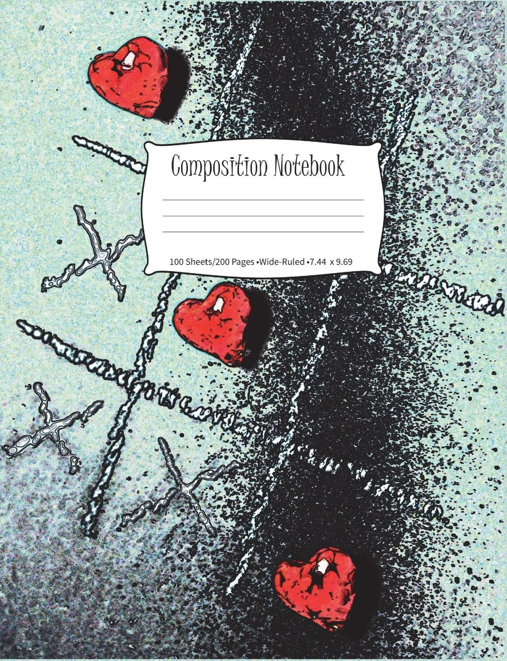 Composition Notebook: Tic Tac Toe Hearts, Wide-Ruled, 200 Pages Notebook Books