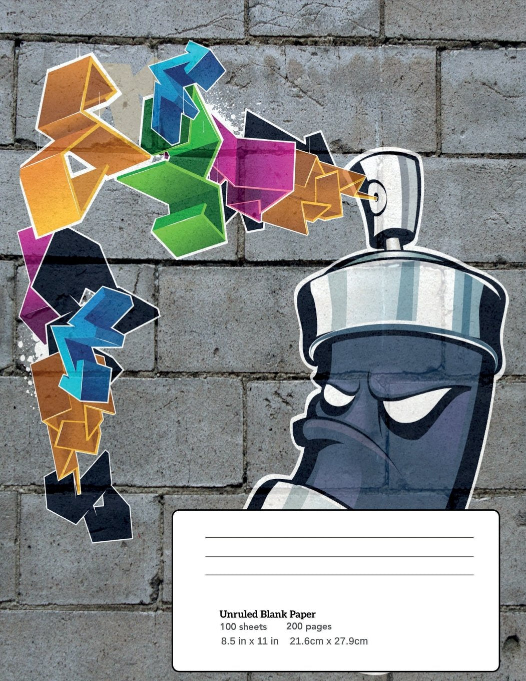 Colorful Graffiti Composition Book: blank sketch paper 8.5 in x 11 in (large) 100 sheets 200 Page book for girl or woman’s diary, men’s journal, college, high school, elementary school notetaking Film, Art & Culture