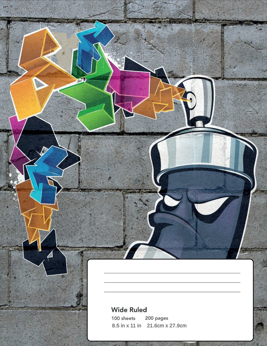 Colorful Graffiti Composition Book: Wide ruled 8.5 in x 11 in (large) 100 sheets 200 Page book for girl or woman’s diary, men’s journal, college, high school, elementary school notetaking Film, Art & Culture