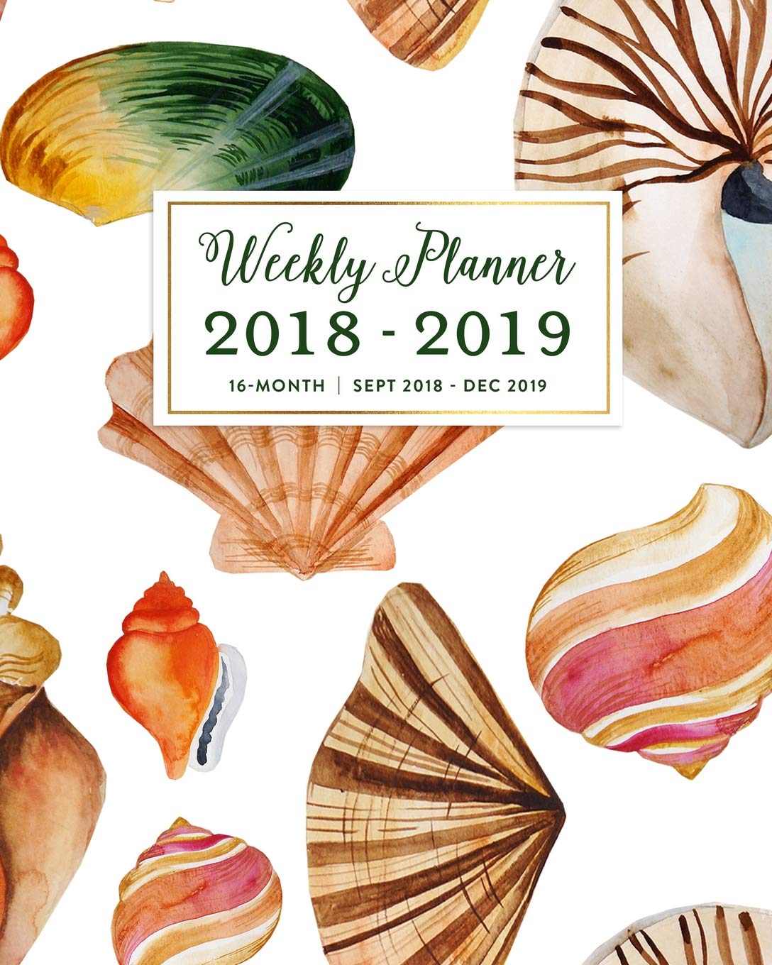 Weekly Planner 2018 - 2019, 16 Month Sept 2018 - Dec 2019: Colorful Watercolor Beach Seashells Academic Dated Agenda Book Business, Finance & Career