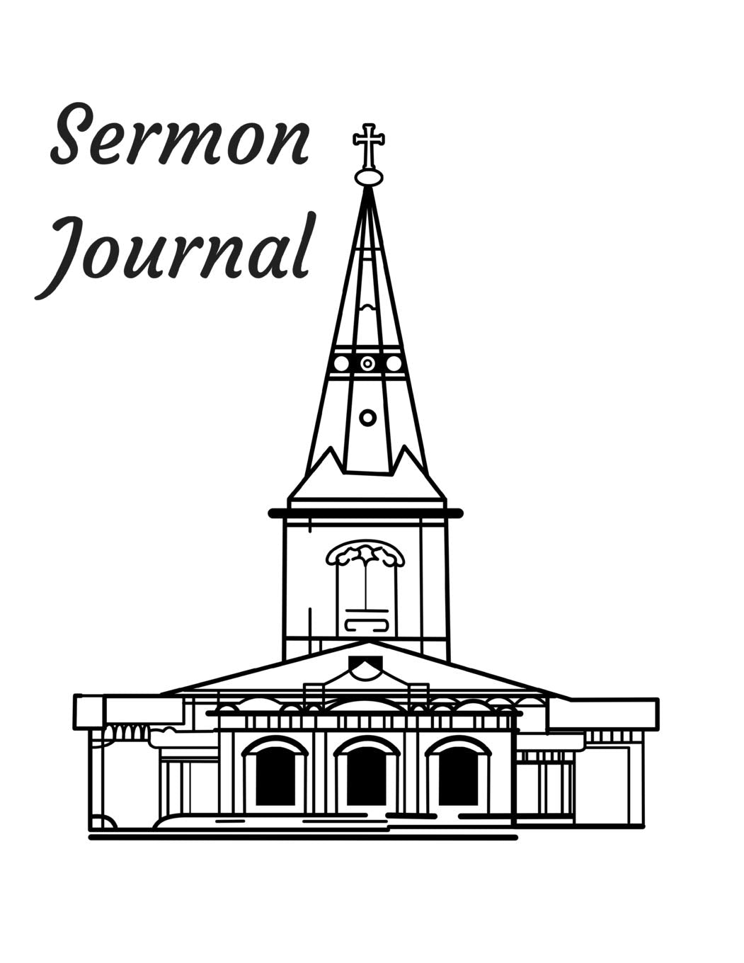 Sermon Journal: Church sketch themed Sermon Journal 8.5" x 11" 100 pages Contemporary literature