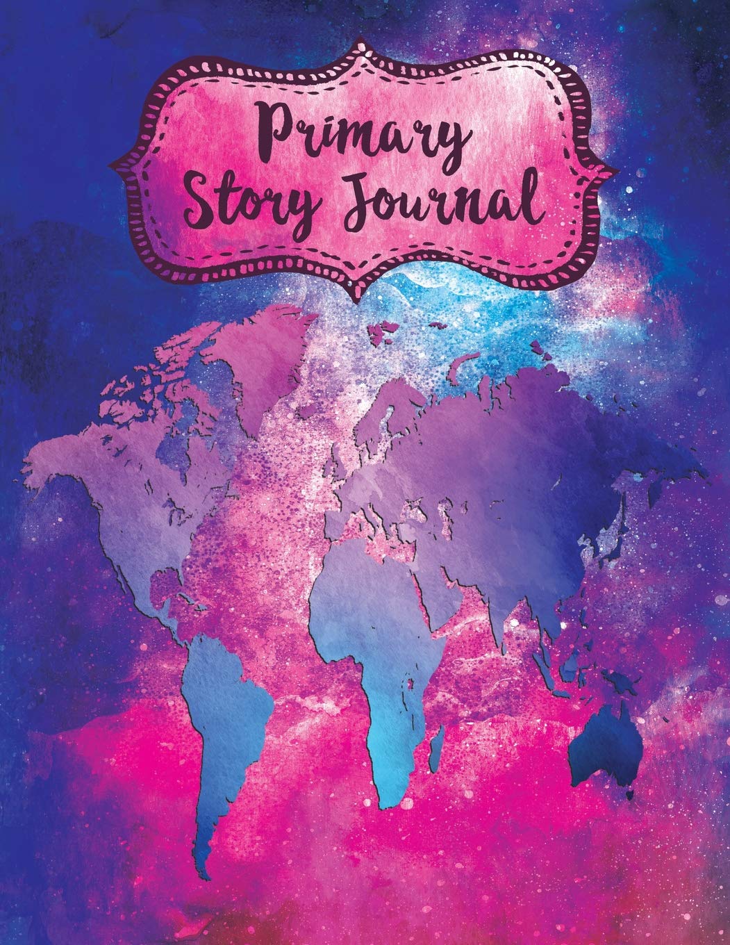 Primary Story Journal: Watercolor Pink Blue World Map Blank Creative Story Book Business, Finance & Career