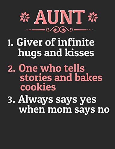 Aunt 1. Giver Of Infinite Hugs And Kisses 2. One Who Tells Stories And Bakes Cookies 3. Always Says Yes When Mom Says No: A Cool Composition Notebook For Nieces And Nephews Who Love Their Aunts Parents & Children
