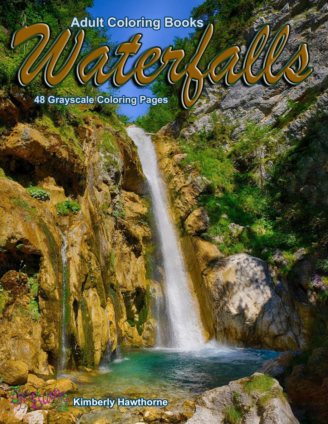 Adult Coloring Books Waterfalls 48 Grayscale Coloring Pages: Beautiful grayscale images of waterfall landscapes book