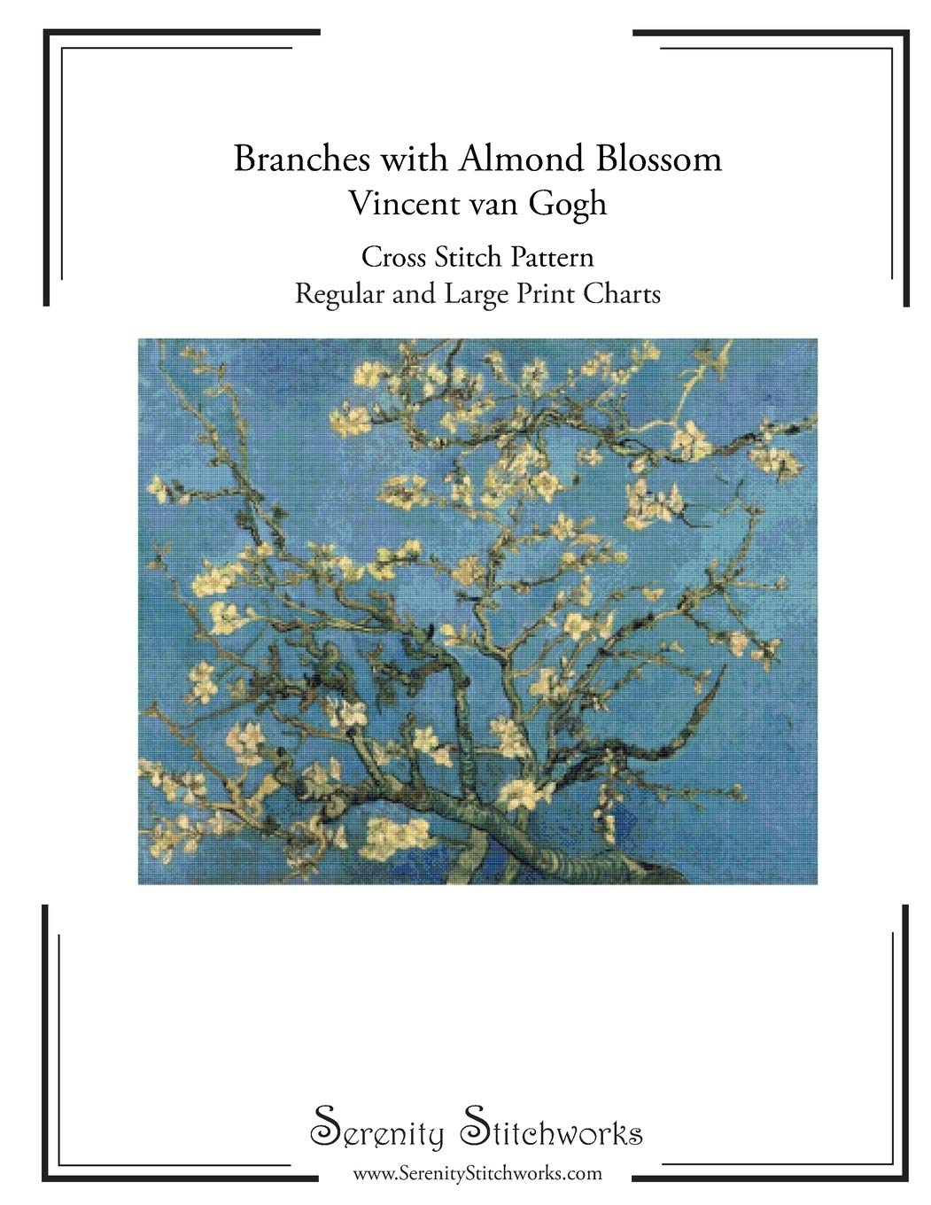 Branches with Almond Blossom Cross Stitch Pattern - Vincent van Gogh: Regular and Large Print Cross Stitch Chart Film, Art & Culture