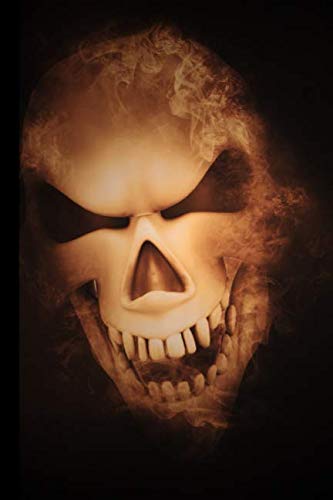 Scary Fire Skull 6x9 Dot Grid Blank Notebook Journal 200 Pages: Spooky Halloween Horror Themed Dotted Grid Bullet Diary Manga