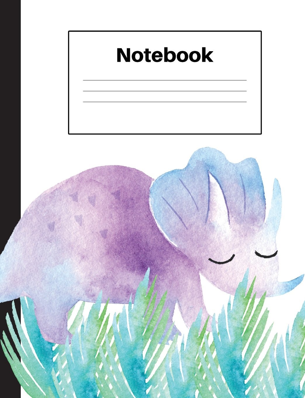 Notebook: Dinosaur Triceratops, Blue Ferns, Handwriting, Notebook Home Office School Student Teacher Homeschool, 7.4 x 9.7 in, 200 pages kids, school, home, students, teachers (Dinosaur Fun) Study Guides