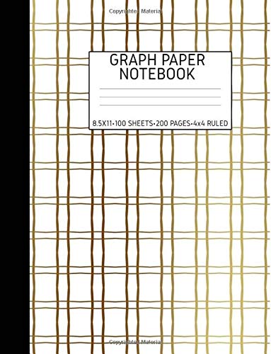 Graph Paper Notebook: Gold Quad Ruled Composition Book 4x4 (Large 8.5"x11" - 100 Sheets/200 Pages) book