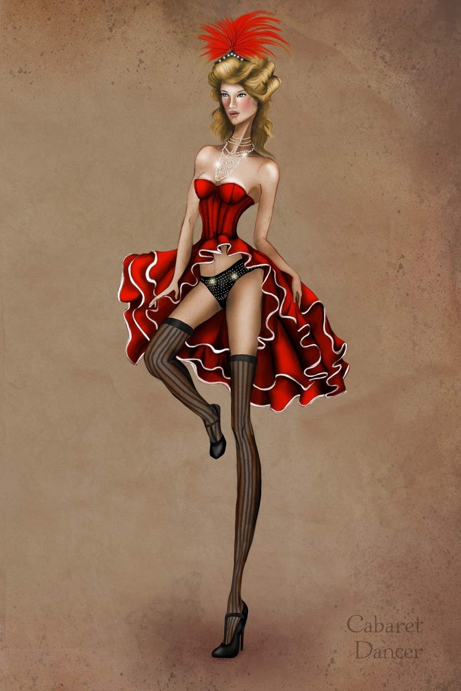 Cabaret Dancer: Can-Can Dance Vintage Style Fashion Illustration Soft Cover Journal, Diary, Notebook with Lined Pages Film, Art & Culture