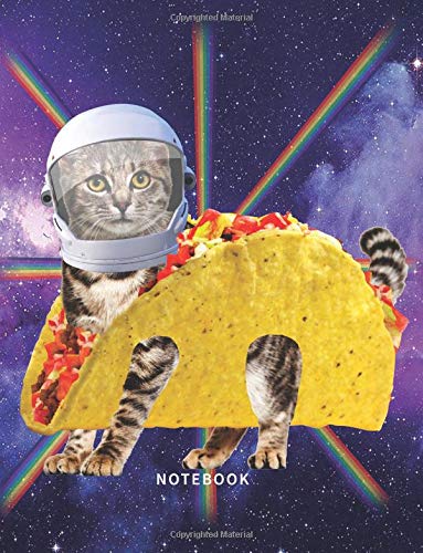 Notebook: Astronaut Taco Cat In Space With Rainbow Lasers - 120 Pages Lined - (Funny Cat Gift Composition Book Journal Diary) (8.5 x 11 Large) Books
