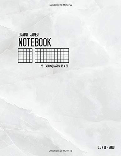 Graph Paper Notebook 8.5 x 11 - 1/5 Inch Squares: Marble White, Large, Smart Design, 5 Grids per Inch - 5x5, Numbered Pages, Composition Book Quad Ruled for Math and Science (Graph Journals) Film, Art & Culture