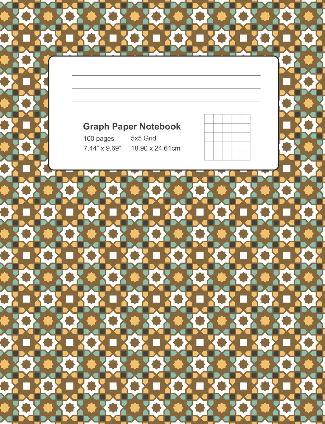 Graph Paper Notebook - 100 Pages 7.44" x 9.69" - 5x5 Grid: Geometric Tiles Pattern Journal Books