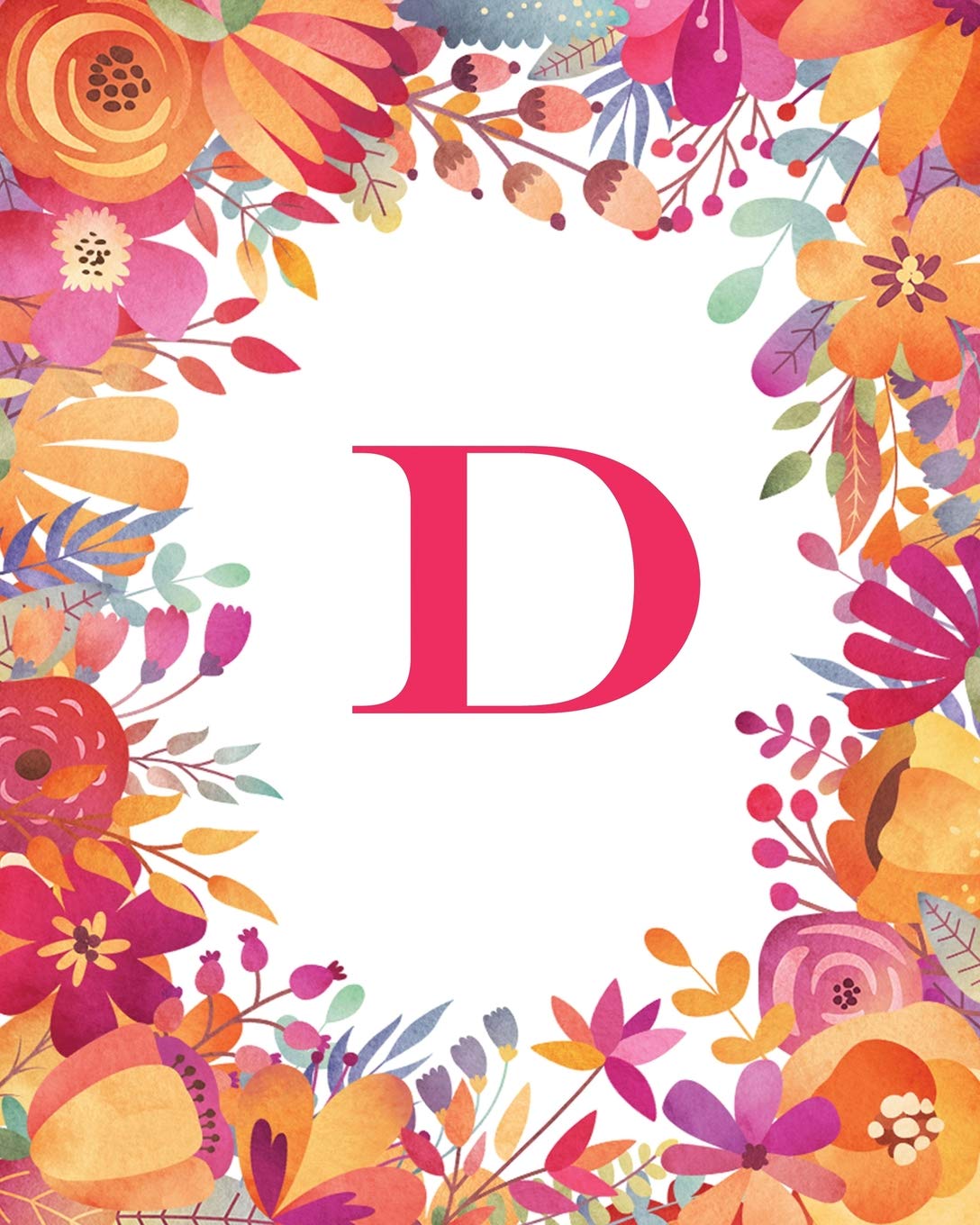 D: Monogram Initial D Notebook, Wide-Ruled Lined Composition Journal for Women, Girls and School for note-taking, diary, stress relief (Floral Monogrammed Series, 8 x 10) Self-help