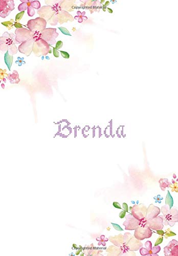 Brenda: 7x10 inches 110 Lined Pages 55 Sheet Floral Blossom Design for Woman, girl, school, college with Lettering Name,Brenda Books