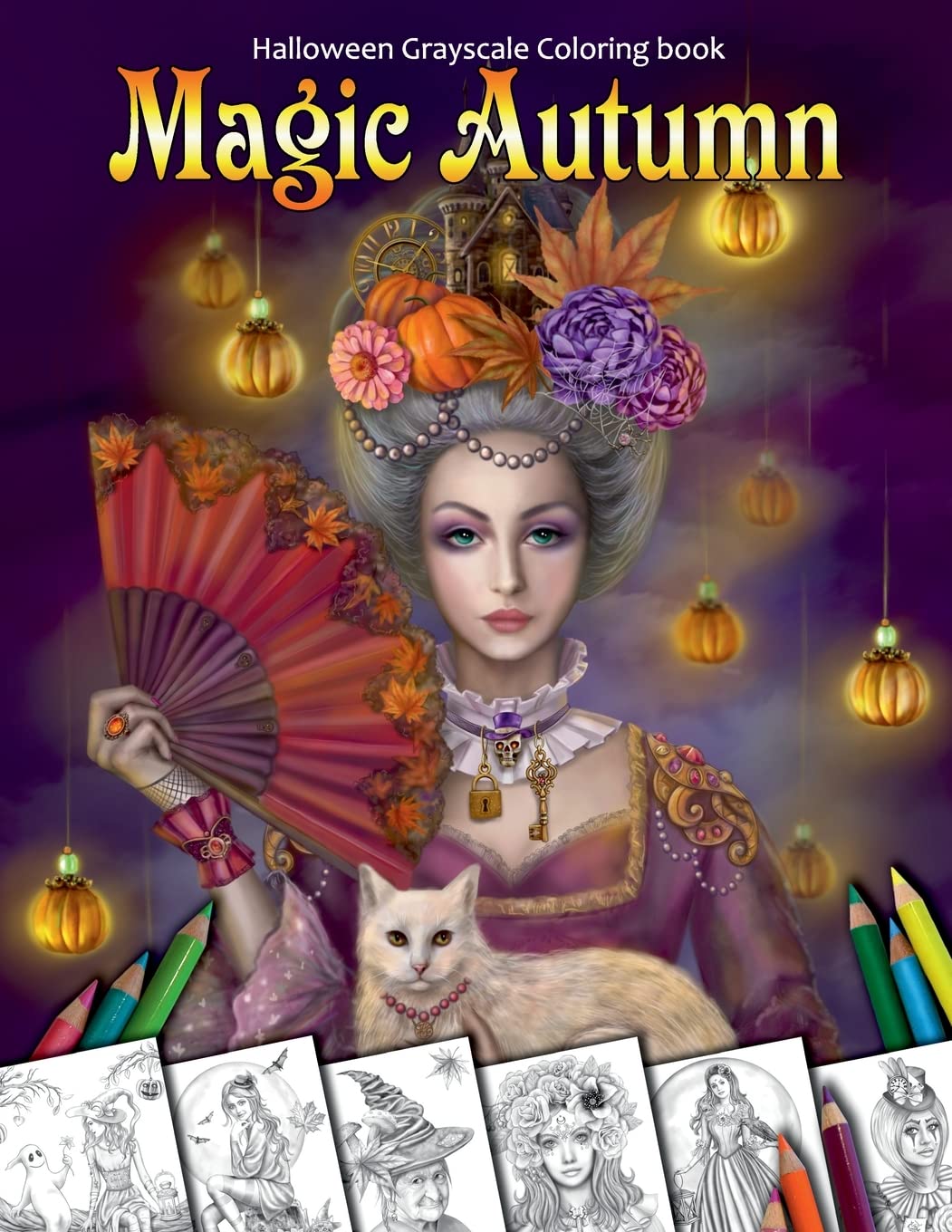 Magic Autumn. Halloween Grayscale coloring book: Coloring Book for Adults book