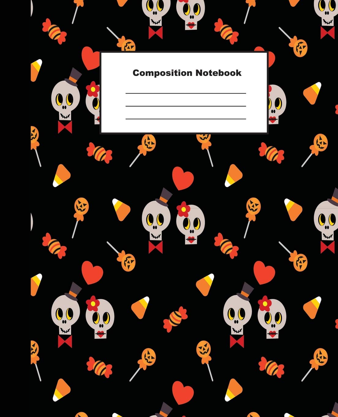 Composition Notebook: Cute Skull and Halloween Candy Wide Ruled Paper Non-fiction