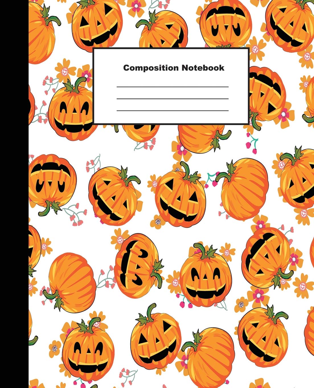 Composition Notebook: Cute Sweet Pumpkin Halloween Pattern Background Wide Ruled Paper Non-fiction