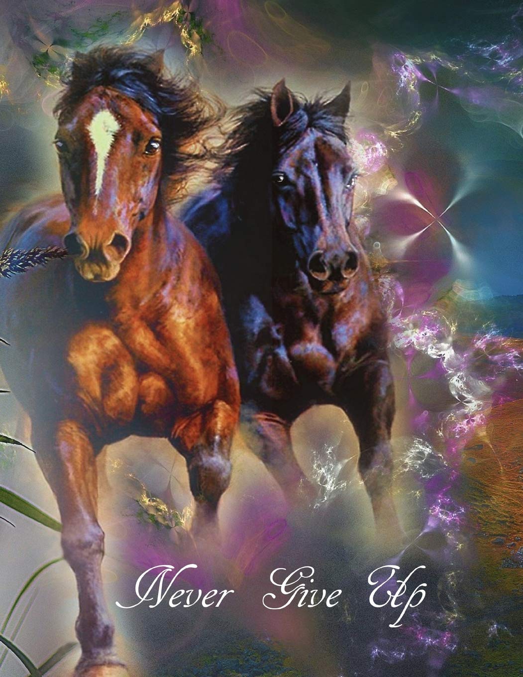 Never Give Up: Giant-Sized Inspirational Wild Horses Notebook, Journal, 500 Pages, 250 Ruled Sheets Business, Finance & Career