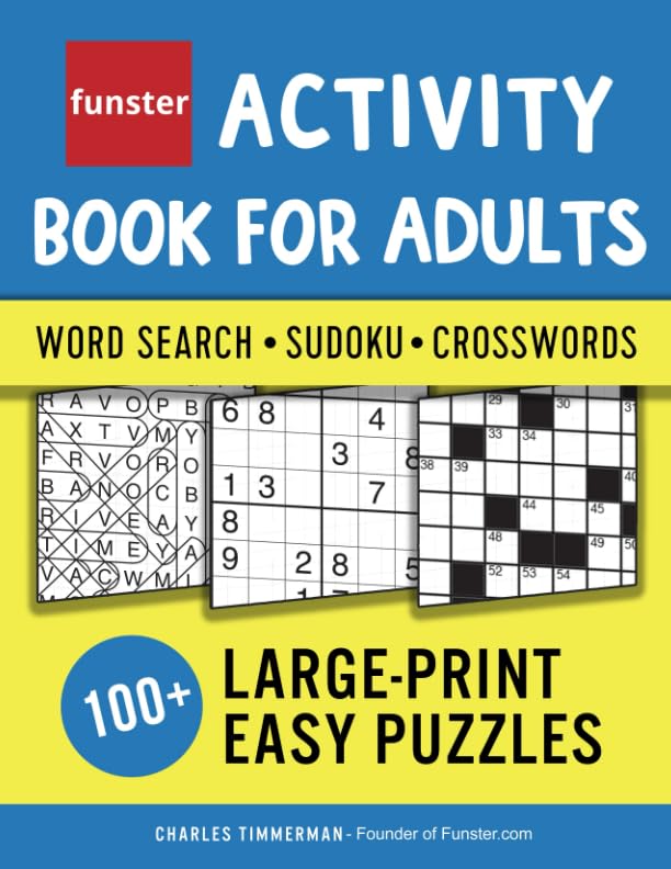 Funster Activity Book for Adults - Word Search, Sudoku, Crosswords: 100+ Large-Print Easy Puzzles Leisure & Fun