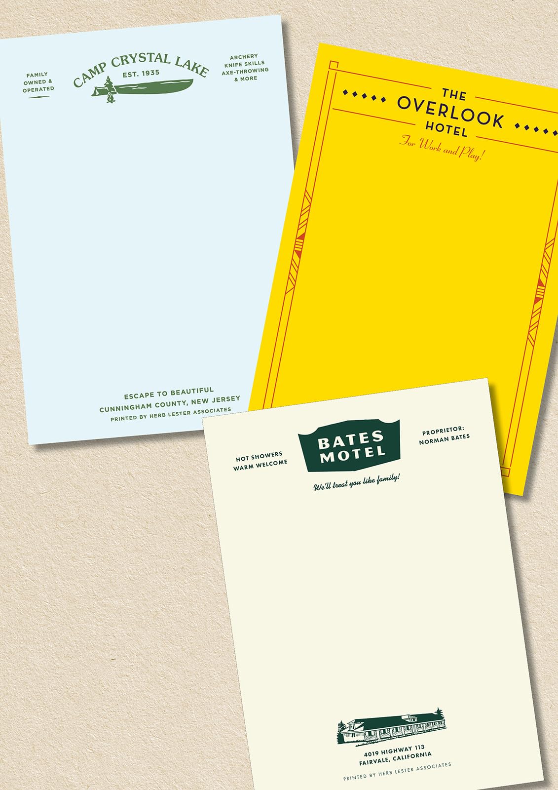 The Horror Set - Fictional Hotel Notepads: Bates Motel / the Overlook Hotel / Camp Crystal Lake (Herb Lester Associates Fictional Hotel Notepads) Film, Art & Culture