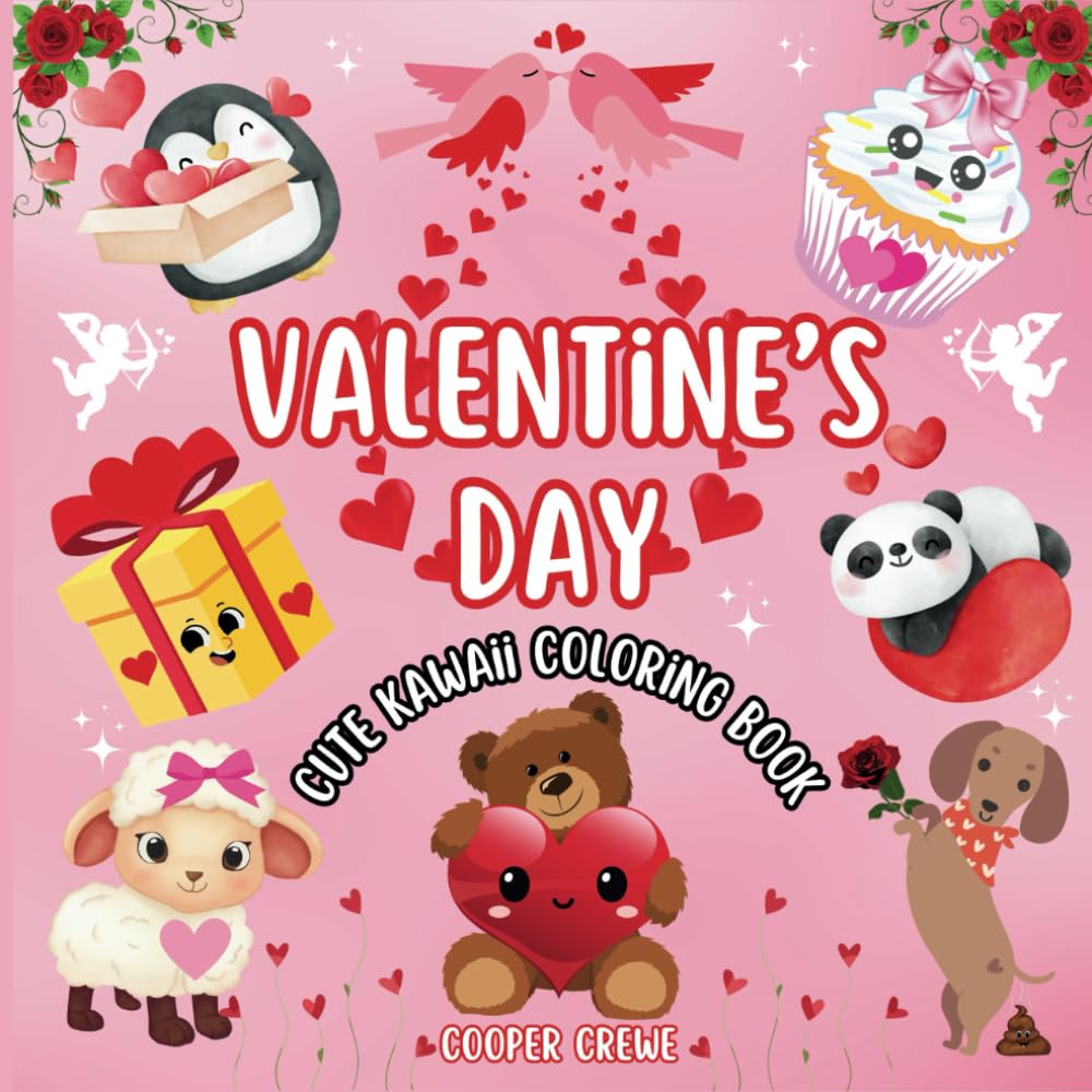 Valentine's Day: Cute Kawaii Coloring Book | 40 Unique Designs | Bold & Easy with Cute Faces | for Adults and Kids book