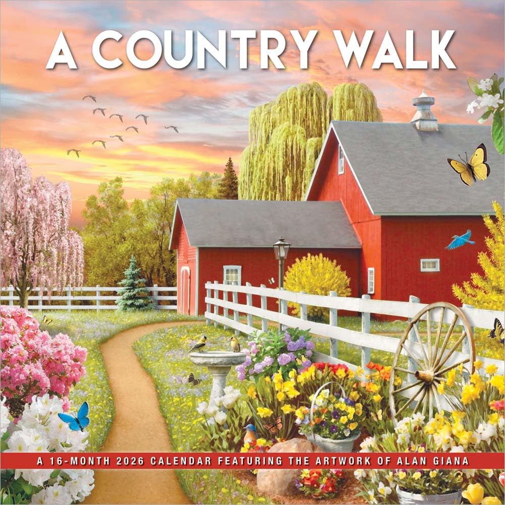 A Country Walk 2026 Monatskalender, quadratisch, mit dem Kunstwerk von Alan Giana, plastikfrei, Hopper Studios, ländliche Landkunst, 30,5 x 61 cm Books