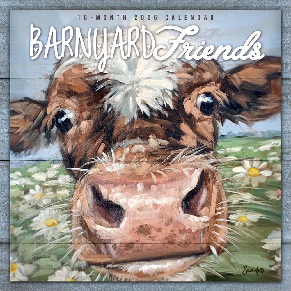 Barnyard Friends | 2026 12 x 24 Inch (Hanging) Monthly Square Wall Calendar | Featuring the Artwork of Molly Strong | Plastic-Free | Hopper Studios | Rural Country Art Mathematics
