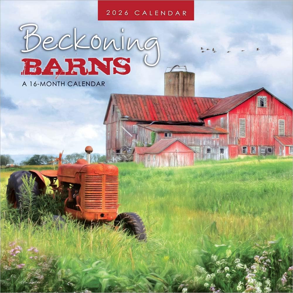 Beckoning Barns | 2026 12 x 24 Inch (Hanging) Monthly Square Wall Calendar | Featuring the Artwork of Lori Deiter | Plastic-Free | Hopper Studios | Rural Country Art Film, Art & Culture