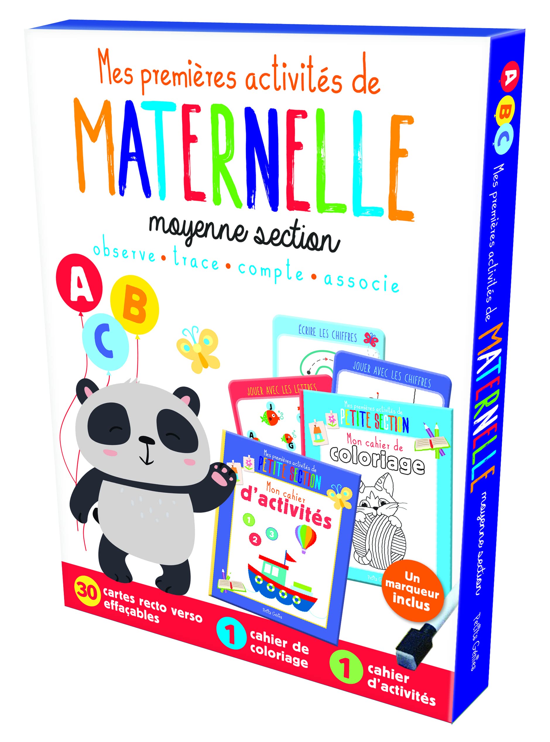Mes premières activités de maternelle Moyenne section: Avec 30 cartes recto verso effaçables, 1 cahier de coloriage, 1 cahier d'activités, un marqueur inclus Non-fiction