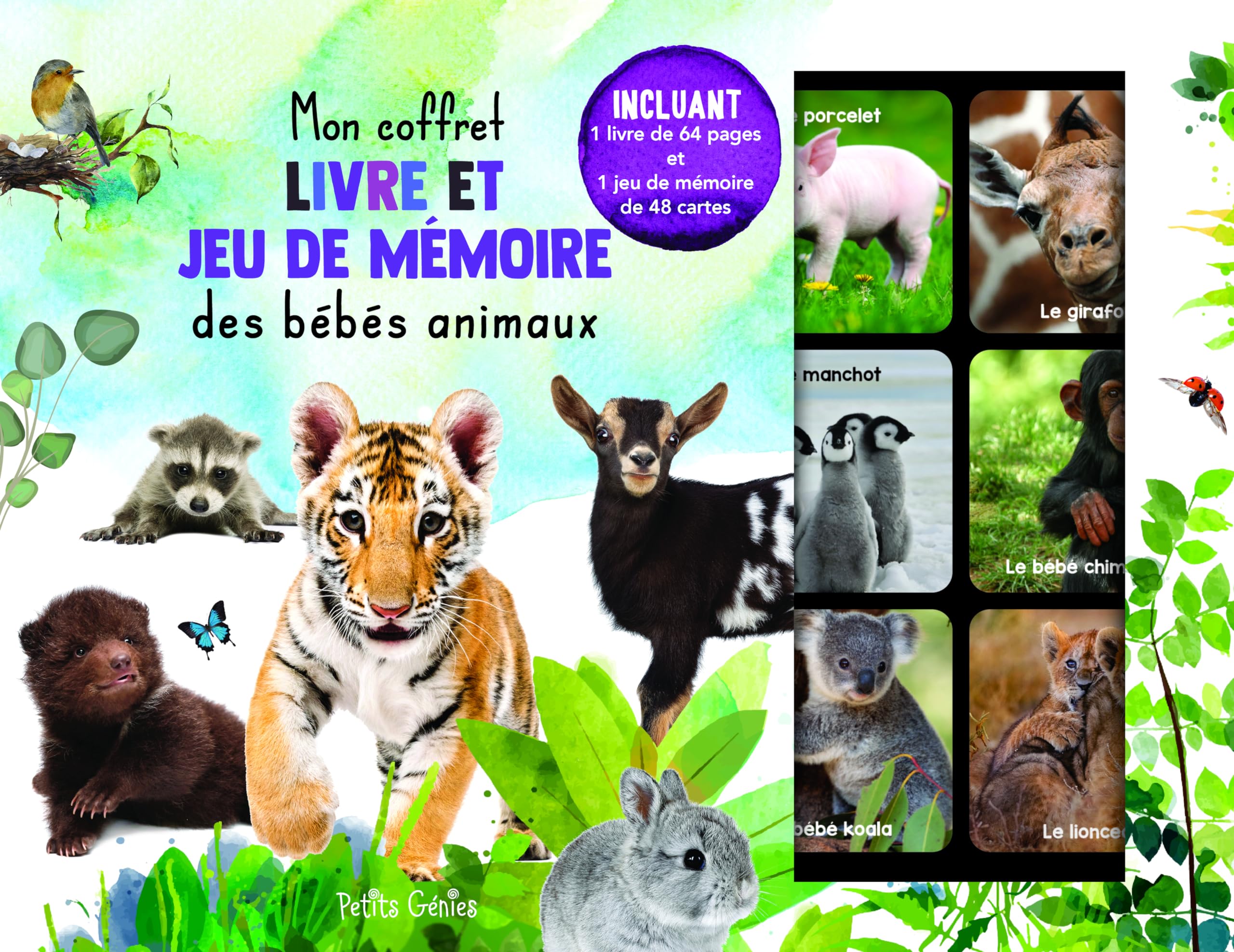 Mon coffret livre et jeu de mémoire des bébés animaux: Incluant 1 livre de 64 pages et 1 jeu mémoire de 48 cartes book