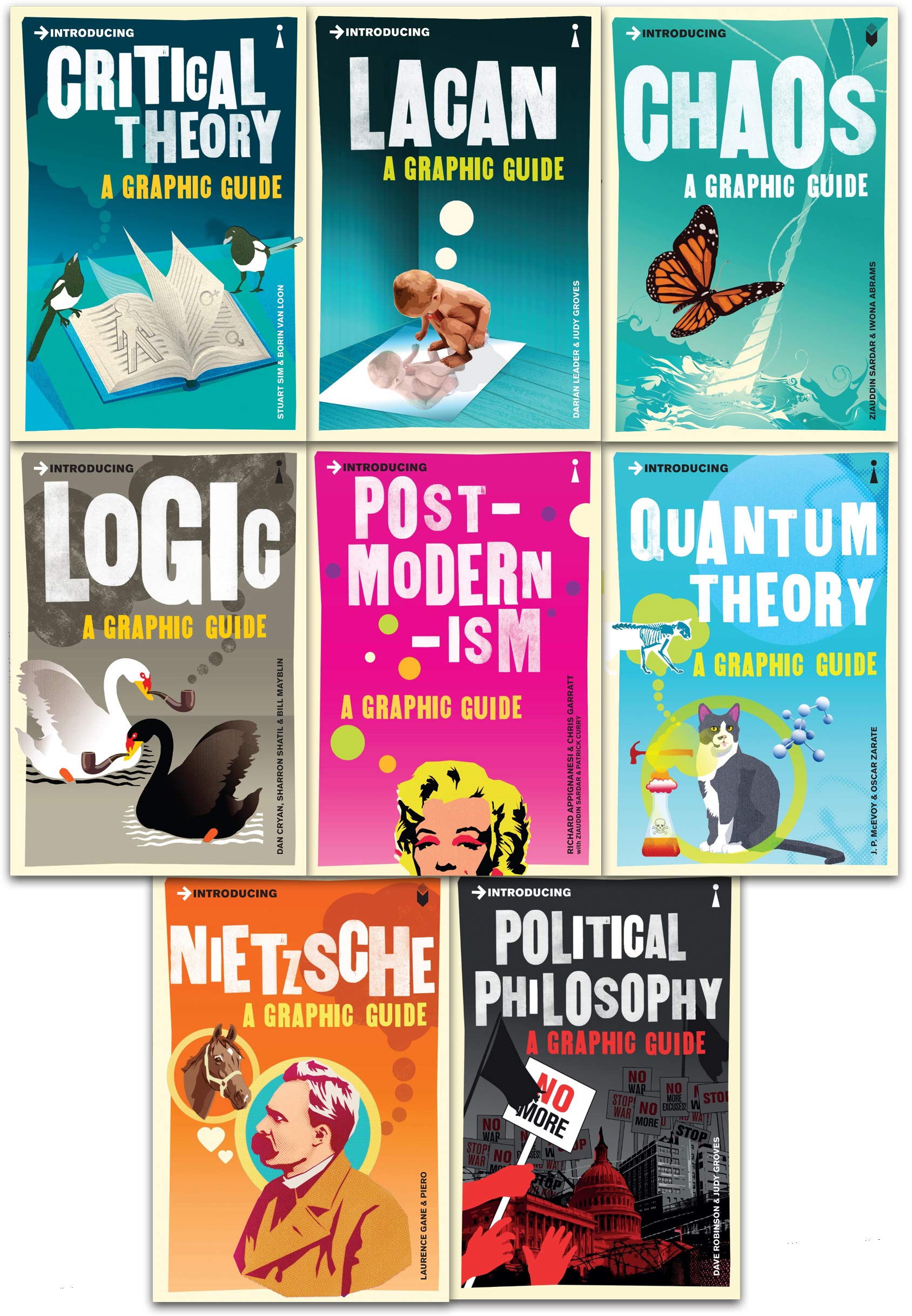 Graphic Guide Introduction to World Changing Events 8 Books Collection Set (Logic, Chaos, Lacan, Postmodernism, Quantum Theory, Nietzsche, Critical Theory, Political Philosophy) Books