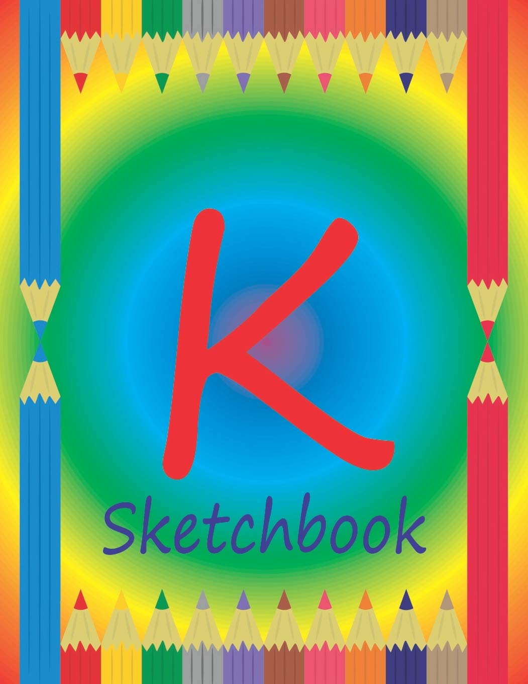 K Sketchbook: Initial K monogram sketchbook for children. Pages alternate left side dot grid, right side blank. Colored pencils on cover. Non-fiction