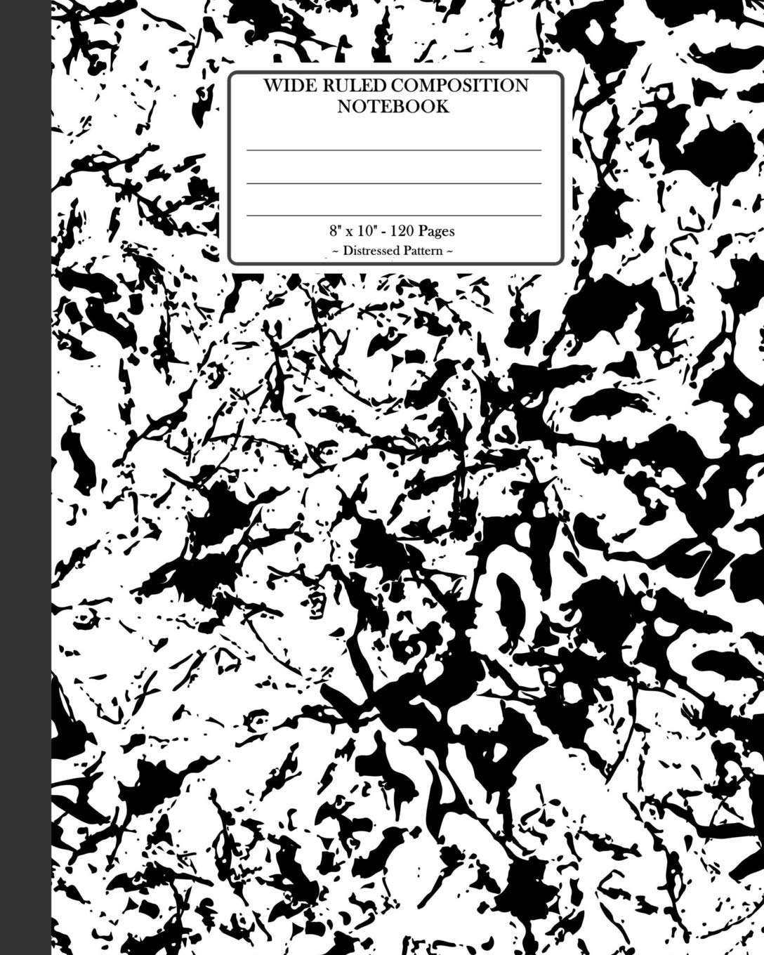 Wide Ruled Composition Notebook 8"x 10". 120 Pages. Distressed Pattern: Distressed Texture Pattern. Multi Purpose Wide Ruled Journal Paper. White And Black Distressed Vintage Design Pattern Cover. Education & Training