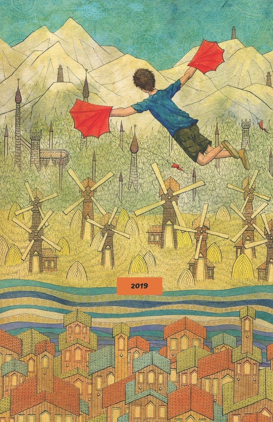 2019: Planner - 12 Months - 1 Week per Page - January 2019 to December 2019 - Agenda, Calendar, Schedule Organizer and Journal Notebook – Child flying over windmills and mountains Contemporary literature