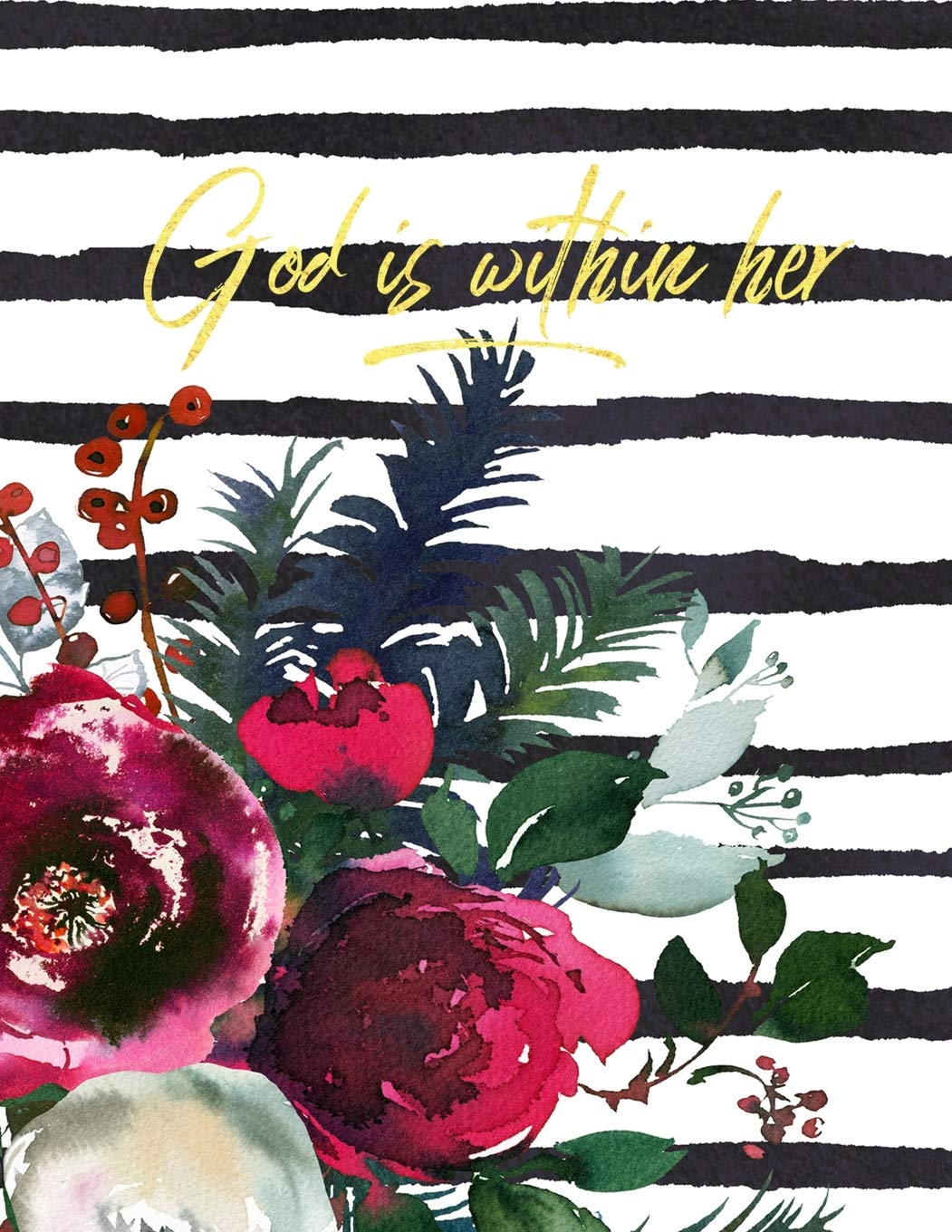 God Is Within Her: Pinstripe Watercolor Flower Womens Christian Journal Prayer Diary X-Large 8.5x11 110 Pages Business, Finance & Career