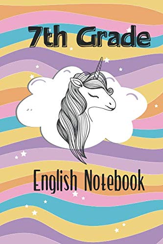 7th grade english notebook: Unicorn English writing journal 6x9 120 college ruled pages unique design softcover Glossy white paper finish for girls and boys Learning & Reference