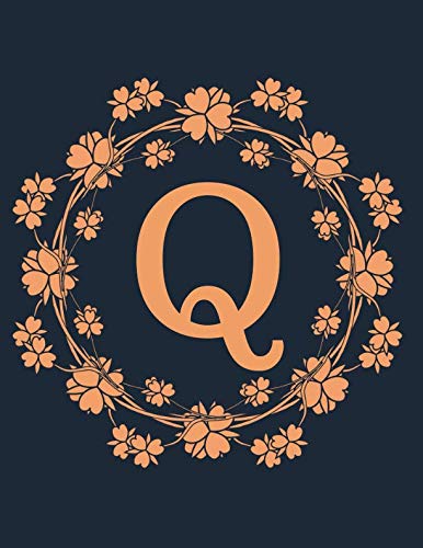 Q: Monogram Initial Q Notebook for Women and Girls-Orange Floral 8.5 x 11 Film, Art & Culture