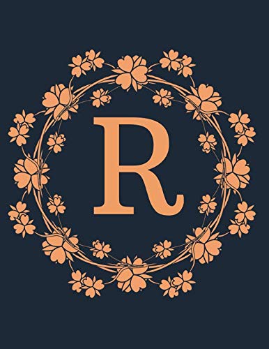 R: Monogram Initial R Notebook for Women and Girls-Orange Floral 8.5 x 11 Film, Art & Culture