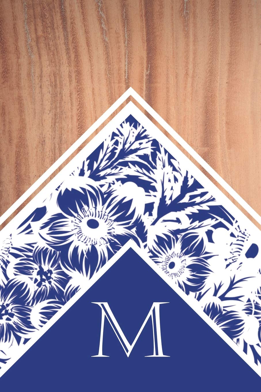 M: Monogrammed blank lined journal: Beautiful and classic: Distinctive wood, navy and white floral design Hobbies & Crafts