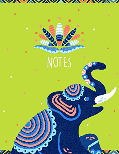 Notes: Cute Green and Blue Elephant Blank Wide Ruled Composition Notebook 8.5"x11" 110 pages Books