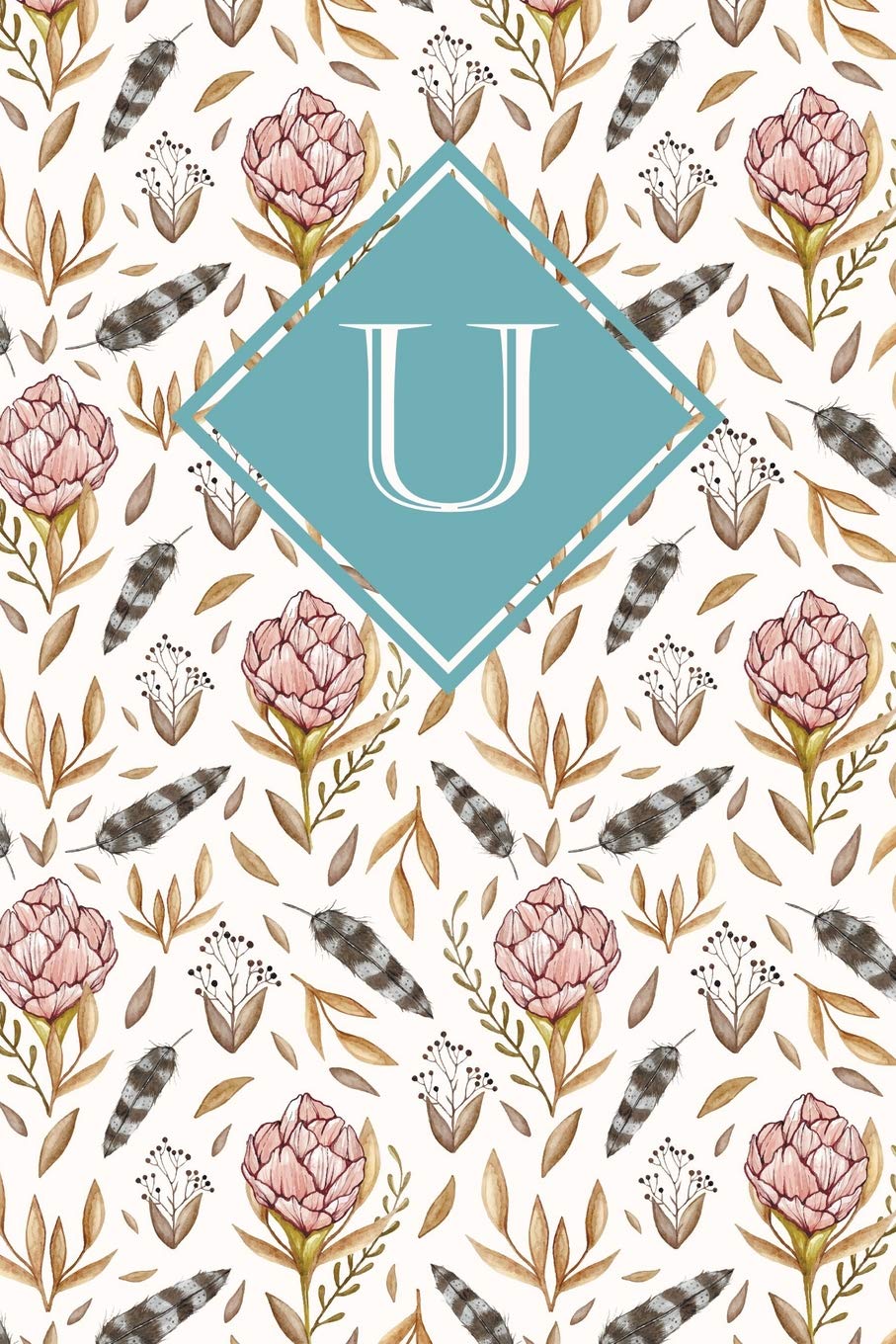 U: Monogrammed blank lined journal: Beautiful and classic: Pink, mint green and white floral design Hobbies & Crafts