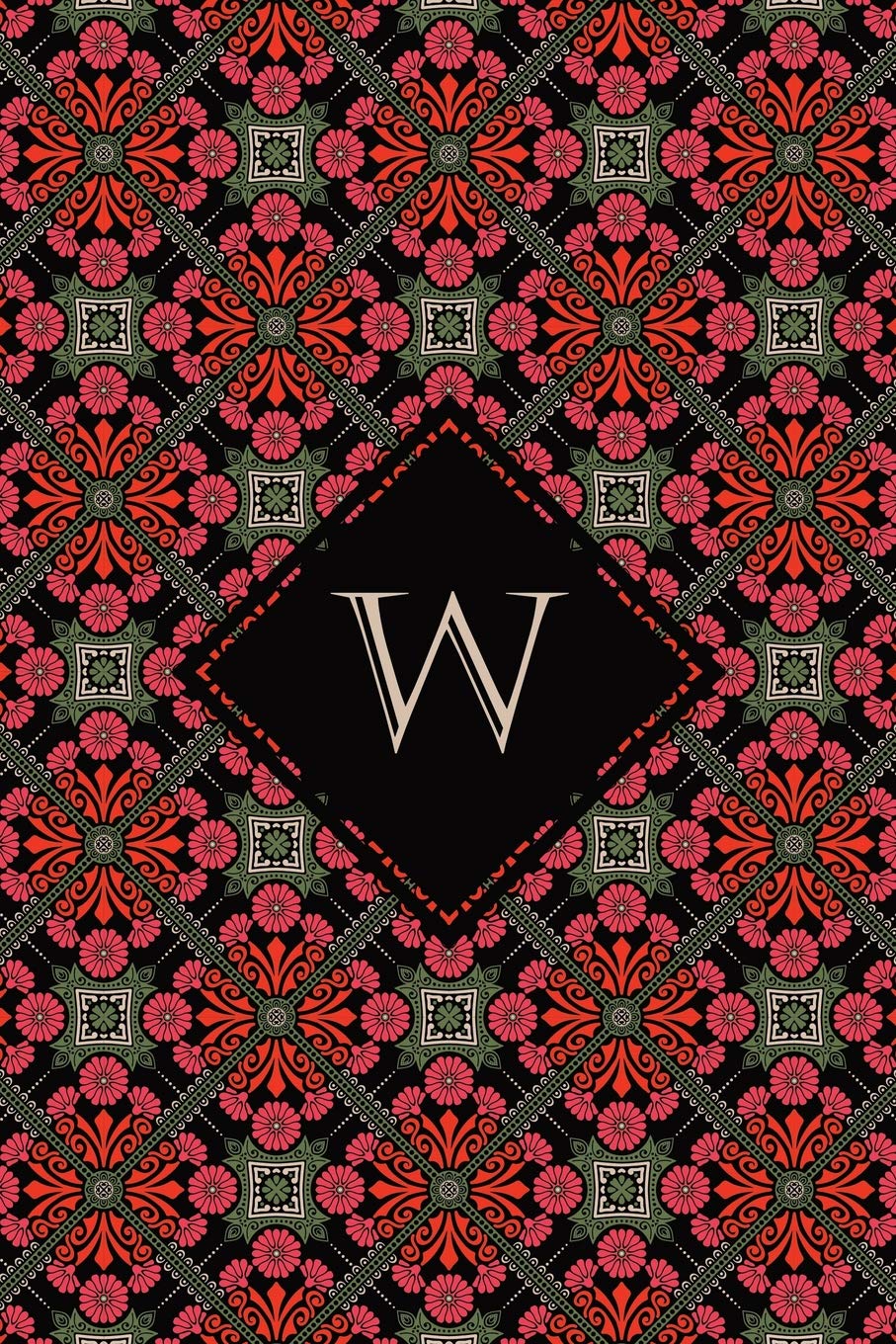 W: Monogrammed blank lined journal: Beautiful and classic: Ornate deep red and green pattern design Hobbies & Crafts