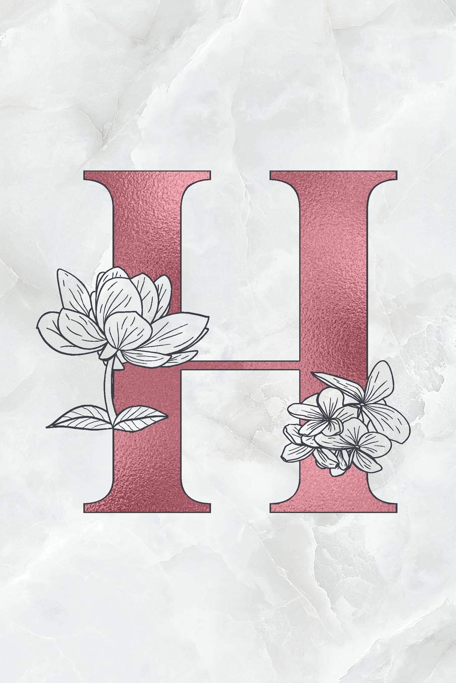H: Letter H Journal, Rose Gold on Marble, Personalized Notebook Monogram Initial, 6 x 9 Contemporary literature