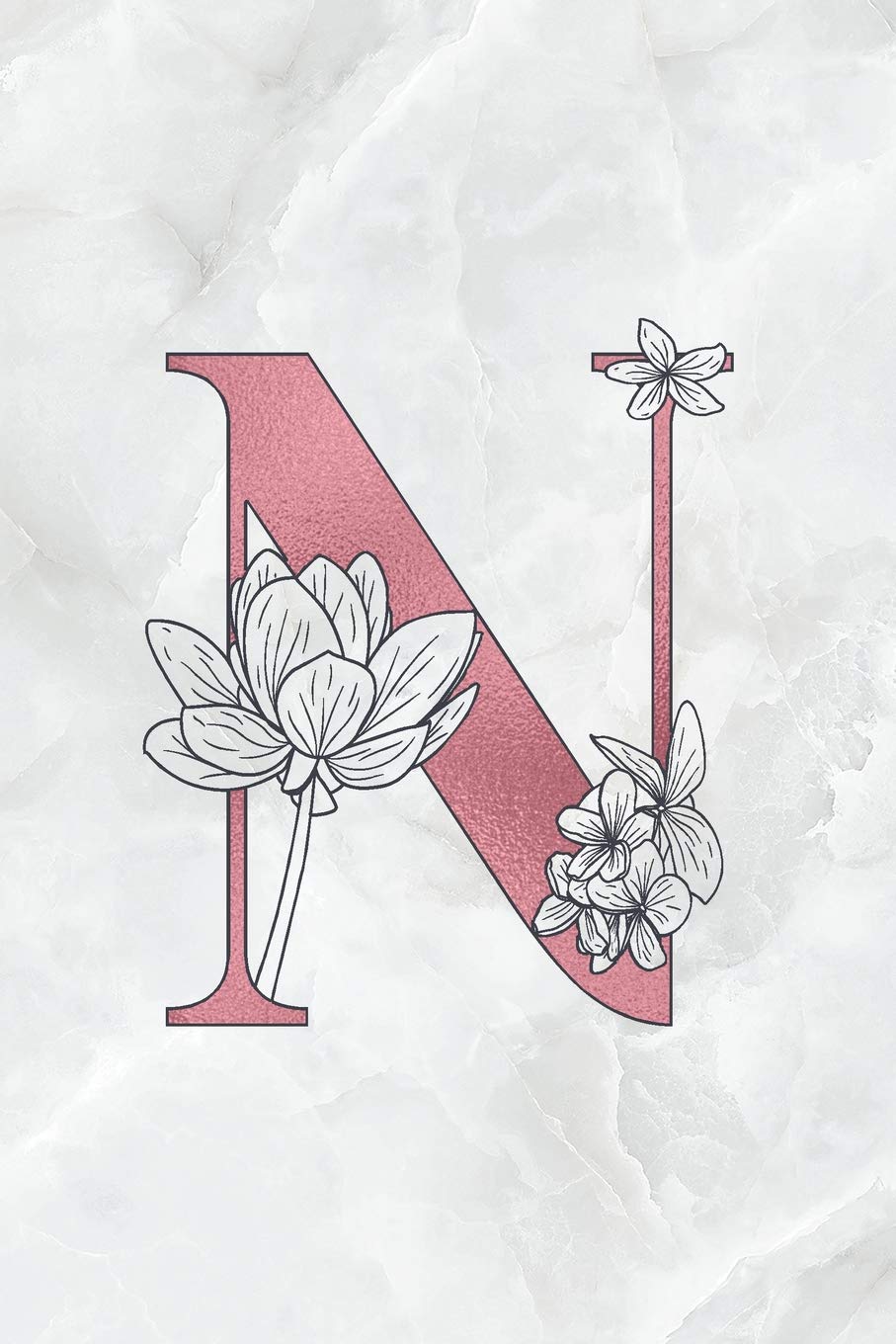N: Letter N Journal, Rose Gold on Marble, Personalized Notebook Monogram Initial, 6 x 9 Contemporary literature