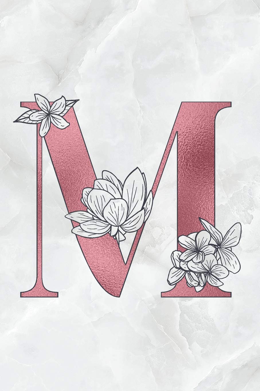 M: Letter M Journal, Rose Gold on Marble, Personalized Notebook Monogram Initial, 6 x 9 Contemporary literature