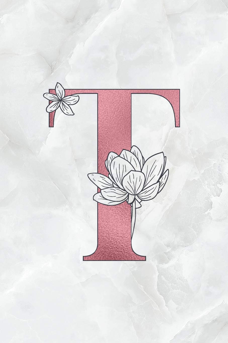 T: Letter T Journal, Rose Gold on Marble, Personalized Notebook Monogram Initial, 6 x 9 Contemporary literature