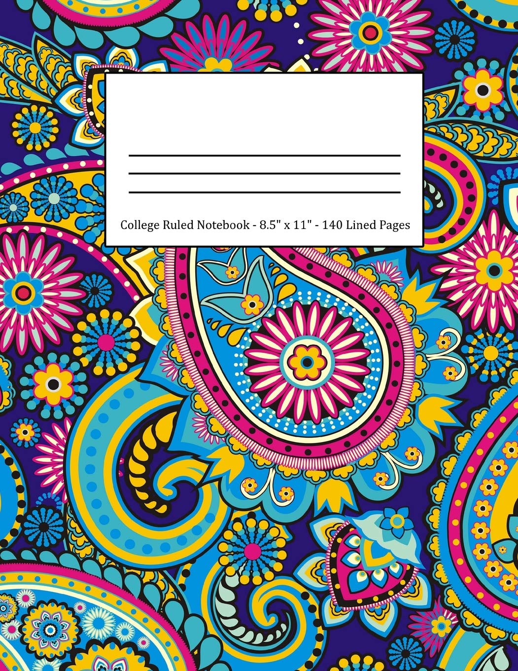 College Ruled Notebook: Large Size 8.5 x 11 in 140 Blank Lined Pages Blue and Pink Vintage Paisley Pattern Design Cover Film, Art & Culture